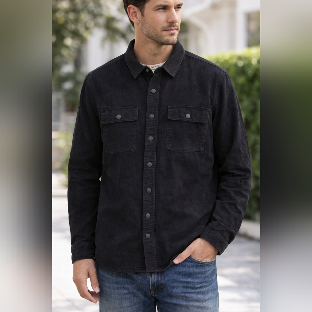 BC Clothing Men’s Black Utility Shirt Jacket Medium Cotton Button Front Overshir